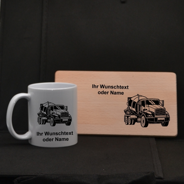 Früchstücksbrettchen mit Tasse Betonmischer